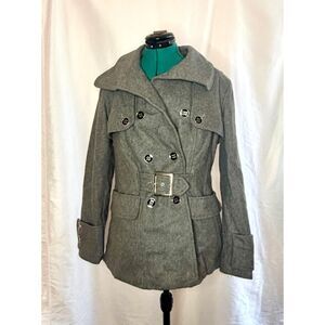 Green with Envy Enlightened Outerwear gray double-breasted wool-blend pea coat